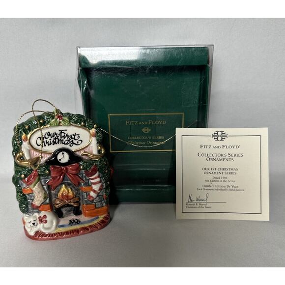 FITZ AND FLOYD OUR FIRST CHRISTMAS ORNAMENT COLLECTORS ITEM NIB - Picture 2 of 4
